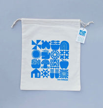 Load image into Gallery viewer, Large Cotton Drawstring Pouch - Blue Grid