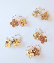 Load image into Gallery viewer, Gold Filled Hoop Hammered Brass Flower Earrings - Pink