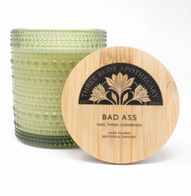 Load image into Gallery viewer, Bad Ass: Sage Thyme Cedarwood Soy Candle in Green Glass