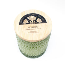 Load image into Gallery viewer, Hygge: Vanilla Jasmine Sandalwood Soy Candle in Green Glass