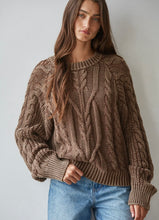 Load image into Gallery viewer, Cotton Cable Knit Crew Neck Sweater- Chocolate Brown
