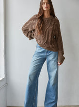 Load image into Gallery viewer, Cotton Cable Knit Crew Neck Sweater- Chocolate Brown