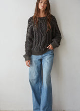 Load image into Gallery viewer, Cotton Cable Knit Crew Neck Sweater- Graphite