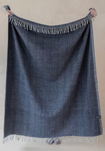 Load image into Gallery viewer, Recycled Wool Blanket- Navy Blue Herringbone