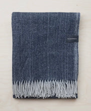 Load image into Gallery viewer, Recycled Wool Blanket- Navy Blue Herringbone