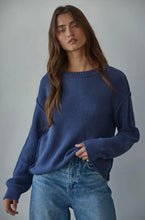 Load image into Gallery viewer, Knit Sweater Crew Neck Long Sleeve Pullover Top- Navy