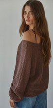 Load image into Gallery viewer, Sweater Knit Crochet Round Neck Long Sleeve Top- Chocolate Brown