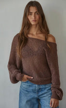 Load image into Gallery viewer, Sweater Knit Crochet Round Neck Long Sleeve Top- Chocolate Brown