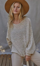 Load image into Gallery viewer, Sweater Knit Crochet Round Neck Long Sleeve Top- Natural