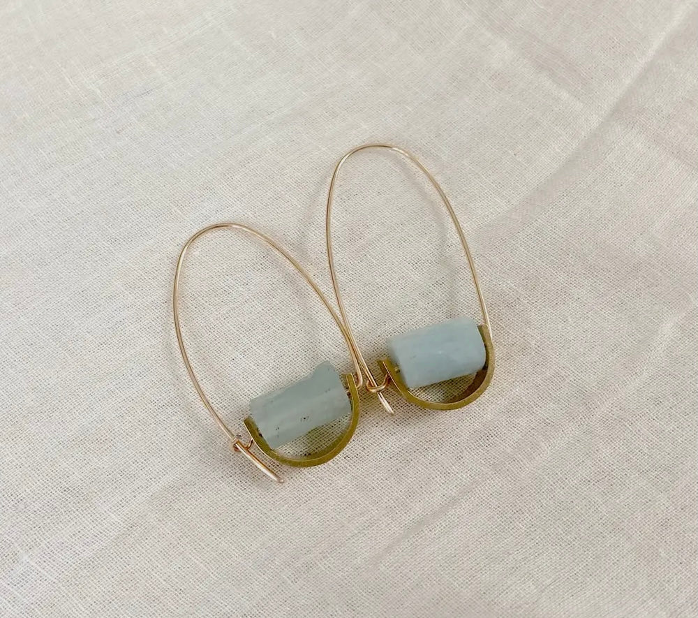 Belen Minimalist Earring - Blue Angelite Gemstone - Good Judy (.com)