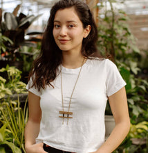 Load image into Gallery viewer, Mazi Necklace - Hand stamped brass and stone beads - Good Judy (.com)