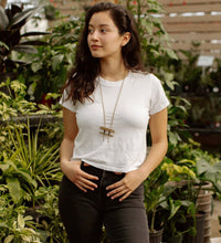 Load image into Gallery viewer, Mazi Necklace - Hand stamped brass and stone beads - Good Judy (.com)