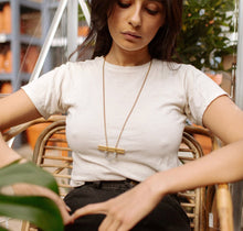 Load image into Gallery viewer, Olu Necklace - hand stamped brass and vinyl beads - Good Judy (.com)