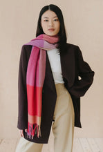 Load image into Gallery viewer, Oversized Lambswool Scarf- in Magenta Edge Check - Good Judy (.com)