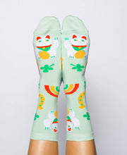 Load image into Gallery viewer, Women&#39;s- Lucky Cat &amp; Clover Crew Socks - Good Judy (.com)
