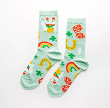 Load image into Gallery viewer, Women's- Lucky Cat & Clover Crew Socks - Good Judy (.com)