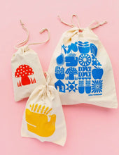 Load image into Gallery viewer, Large Cotton Drawstring Pouch - Blue Grid
