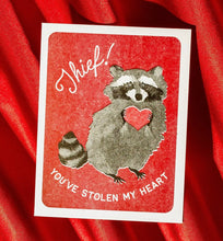 Load image into Gallery viewer, Thief! Raccoon- Risograph Card
