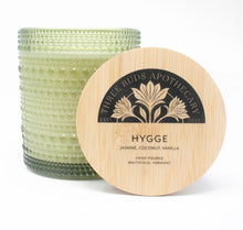 Load image into Gallery viewer, Hygge: Vanilla Jasmine Sandalwood Soy Candle in Green Glass
