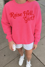 Load image into Gallery viewer, Raise Hell Girl Feminist Graphic Sweatshirt - Neon Pink
