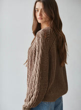 Load image into Gallery viewer, Cotton Cable Knit Crew Neck Sweater- Chocolate Brown
