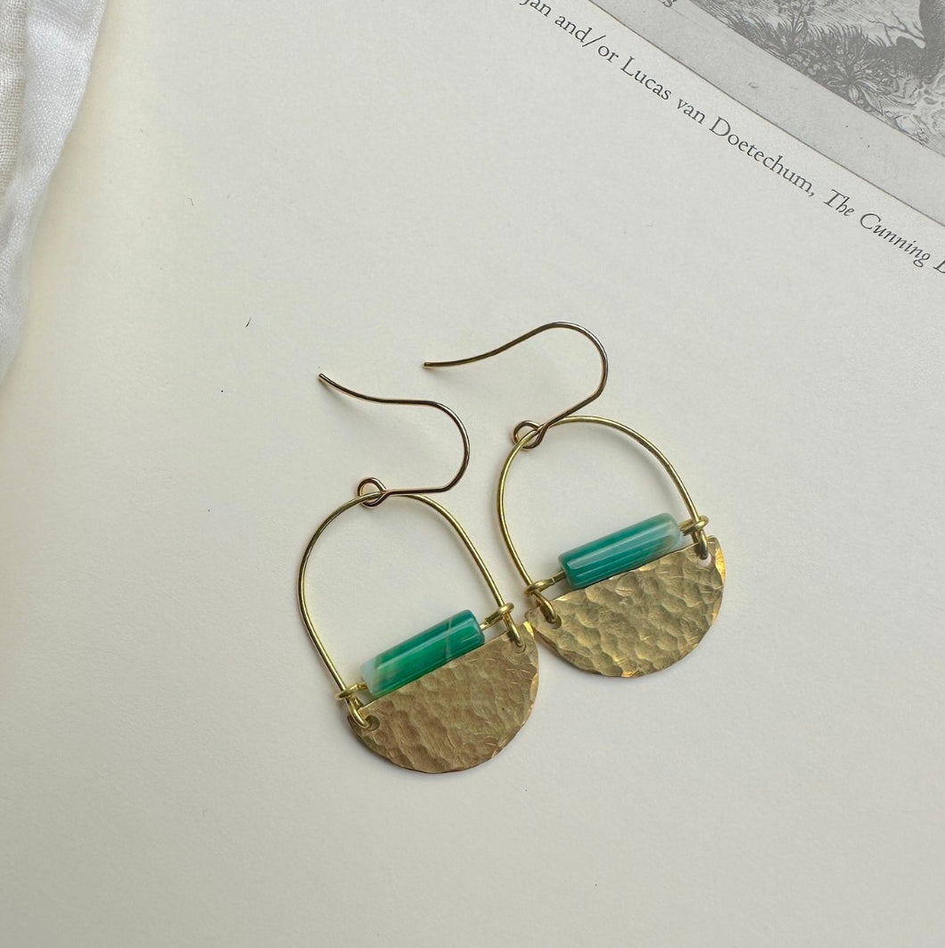 Mini Drop Earrings - Green Striped Agate