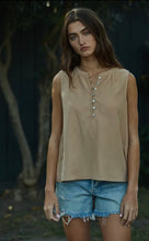 Load image into Gallery viewer, Woven Tencel Linen Half Button Down Sleeveless Top- Dusty Rose
