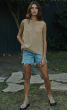 Load image into Gallery viewer, Woven Tencel Linen Half Button Down Sleeveless Top- Dusty Rose
