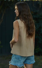 Load image into Gallery viewer, Woven Tencel Linen Half Button Down Sleeveless Top- Dusty Rose
