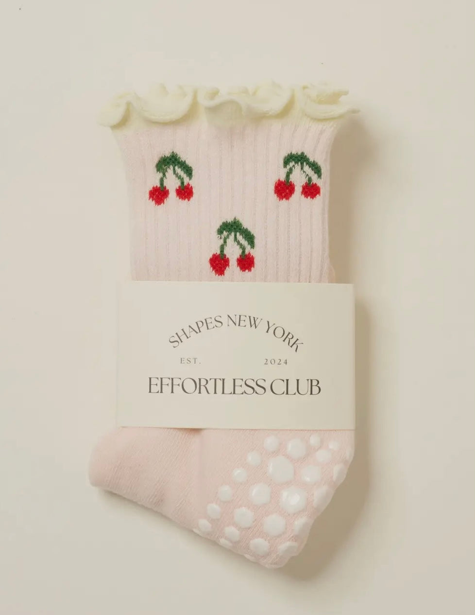 🍒 Cherry Ruffle Grip- Socks [Baby Pink]