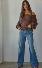 Load image into Gallery viewer, Sweater Knit Crochet Round Neck Long Sleeve Top- Chocolate Brown
