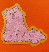 Load image into Gallery viewer, Pink Floral Cat-Weatherproof Sticker
