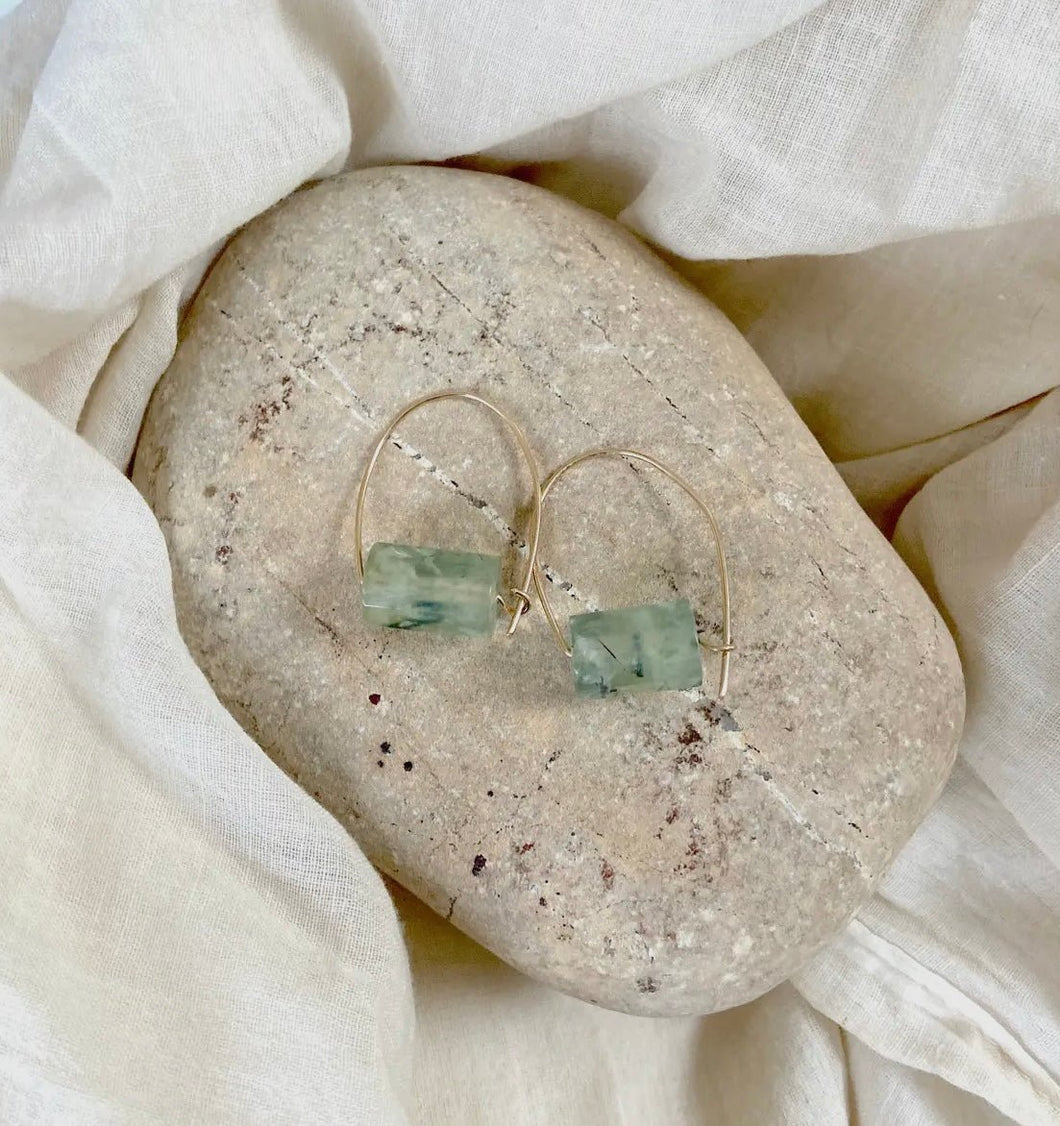 Belen Minimalist Earring - Prehnite Gemstone - Good Judy (.com)