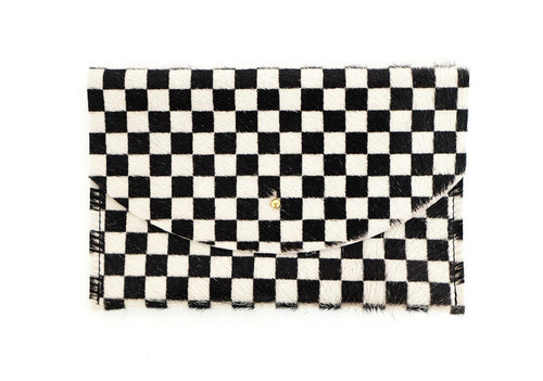 Envelope Pouch - Black + White Checkered Hair on Hide - Good Judy (.com)