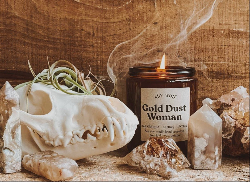Gold Dust Woman Soy Candle - Incense, Nag Champa, Nutmeg - Good Judy (.com)