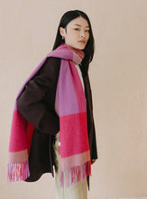 Load image into Gallery viewer, Oversized Lambswool Scarf- in Magenta Edge Check - Good Judy (.com)
