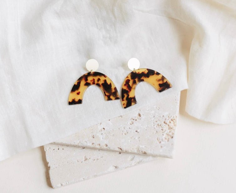 Terrazzo Tortoise Shell Acetate and Brass Arch Stud Earrings - Good Judy (.com)
