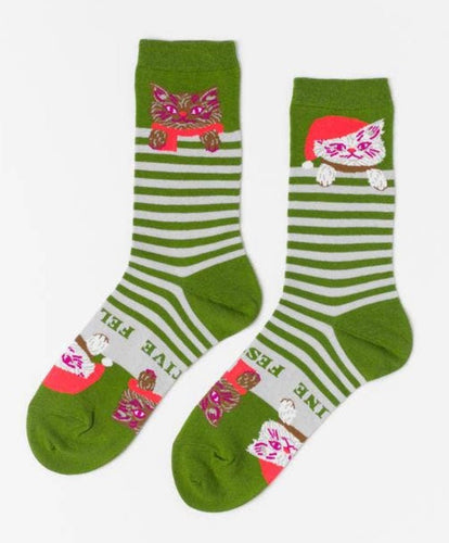 Women's- Feline Festive Crew Socks - Good Judy (.com)